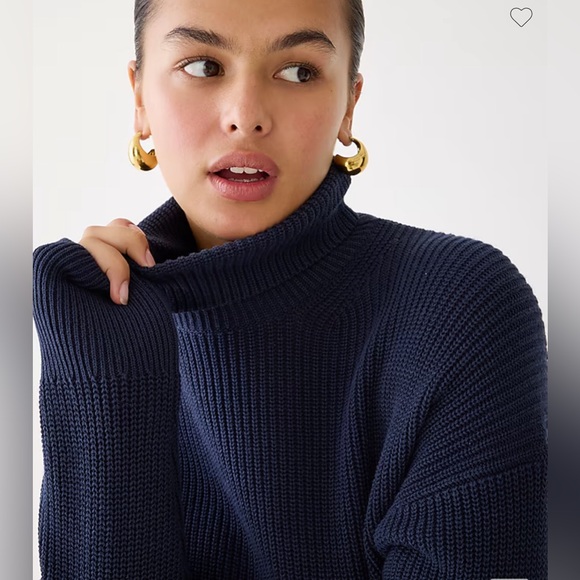 J Crew Quiet Luxury Turtleneck Cotton Cashmere Navy Blue Relaxed Sweater Large - Picture 2 of 13